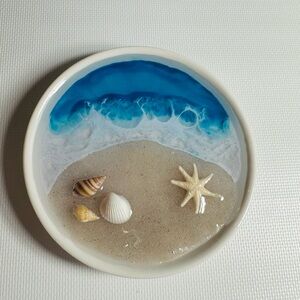 Handcrafted Blue Beach Resin Table Decor